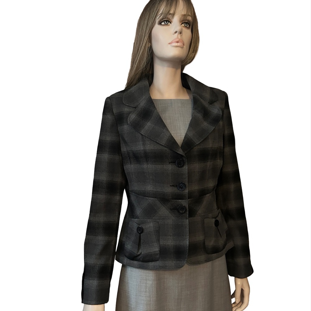 Mario Serrani Italy Plaid Tartan Blazer Jacket Rayon Blend Grey Black Check - Picture 5 of 16